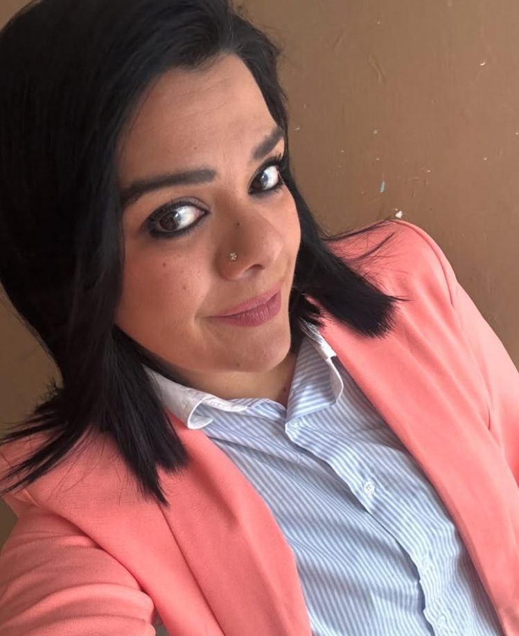 Gauri wearing the Signature Blue shirt