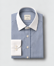 Signature Stripe Contrast Shirt - Navy – folded flat lay